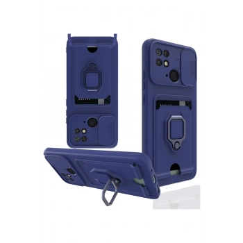 Xiaomi Redmi 10C Kılıf Zuma Kartvizitli Yüzüklü Silikon - Lacivert