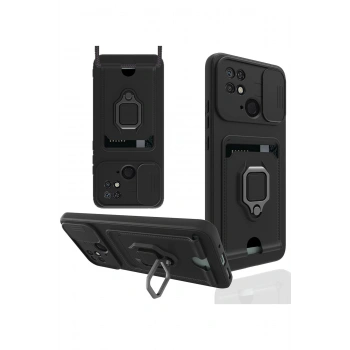 Xiaomi Redmi 10C Kılıf Zuma Kartvizitli Yüzüklü Silikon - Siyah