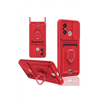 Xiaomi Redmi 12C Kılıf Zuma Kartvizitli Yüzüklü Silikon - Kırmızı