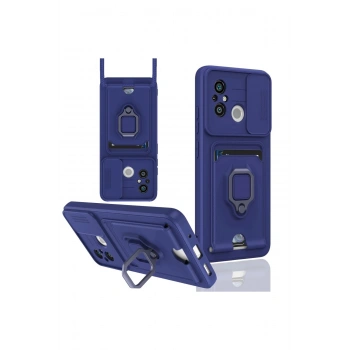 Xiaomi Redmi 12C Kılıf Zuma Kartvizitli Yüzüklü Silikon - Lacivert