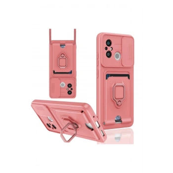 Xiaomi Redmi 12C Kılıf Zuma Kartvizitli Yüzüklü Silikon - Pembe