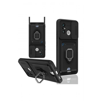 Xiaomi Redmi 12C Kılıf Zuma Kartvizitli Yüzüklü Silikon - Siyah