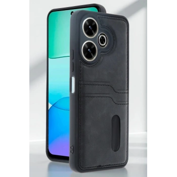 Xiaomi Redmi 13 4G Kılıf Sara Kartvizitli Deri Kılıf - Siyah