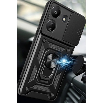 Xiaomi Redmi 13C Kılıf Pars Lens Yüzüklü Silikon - Kırmızı