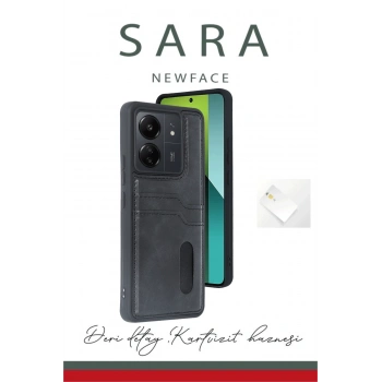 Xiaomi Redmi 13C Kılıf Sara Kartvizitli Deri Kılıf - Taba