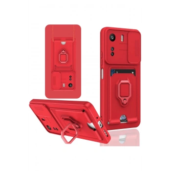 Xiaomi Redmi 13C Kılıf Zuma Kartvizitli Yüzüklü Silikon - Kırmızı