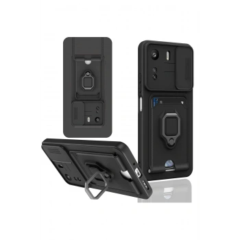 Xiaomi Redmi 13C Kılıf Zuma Kartvizitli Yüzüklü Silikon - Siyah