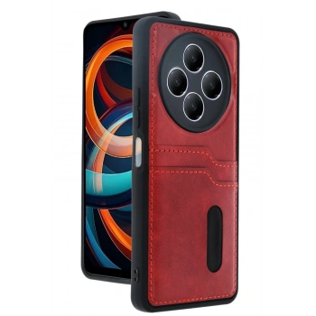 Xiaomi Redmi 14C Kılıf Sara Kartvizitli Deri Kılıf - Kırmızı