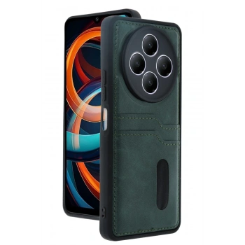 Xiaomi Redmi 14C Kılıf Sara Kartvizitli Deri Kılıf - Koyu Yeşil