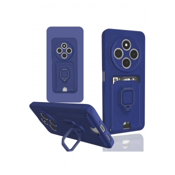 Xiaomi Redmi 14C Kılıf Zuma Kartvizitli Yüzüklü Silikon - Lacivert