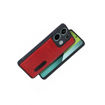 Xiaomi Redmi 15C 4G Sara Kartvizitli Deri Kılıf - Kırmızı