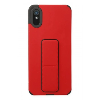 Xiaomi Redmi 9A Kılıf Mega Standlı Silikon - Kırmızı