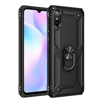 Xiaomi Redmi 9A Kılıf Sofya Yüzüklü Silikon Kapak - Siyah