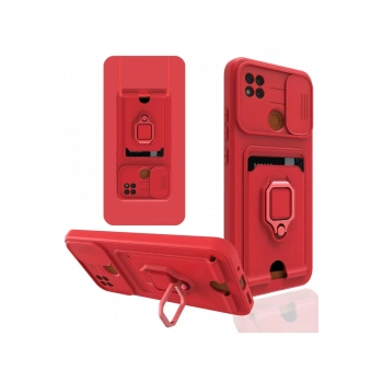 Xiaomi Redmi 9C Kılıf Zuma Kartvizitli Yüzüklü Silikon - Kırmızı