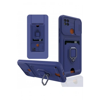 Xiaomi Redmi 9C Kılıf Zuma Kartvizitli Yüzüklü Silikon - Lacivert