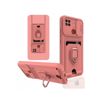 Xiaomi Redmi 9C Kılıf Zuma Kartvizitli Yüzüklü Silikon - Pembe