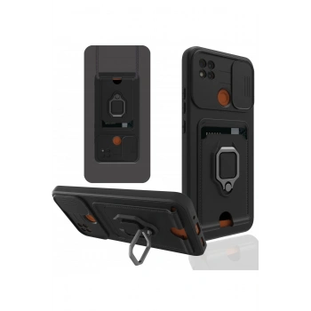 Xiaomi Redmi 9C Kılıf Zuma Kartvizitli Yüzüklü Silikon - Siyah