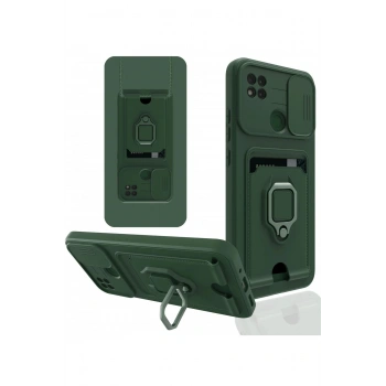 Xiaomi Redmi 9C Kılıf Zuma Kartvizitli Yüzüklü Silikon - Yeşil