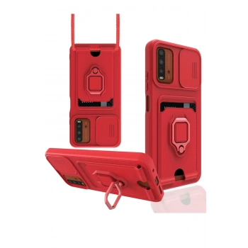 Xiaomi Redmi 9T Kılıf Zuma Kartvizitli Yüzüklü Silikon - Kırmızı