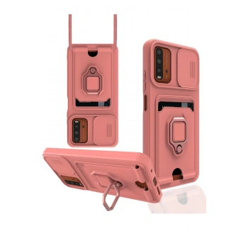 Xiaomi Redmi 9T Kılıf Zuma Kartvizitli Yüzüklü Silikon - Pembe