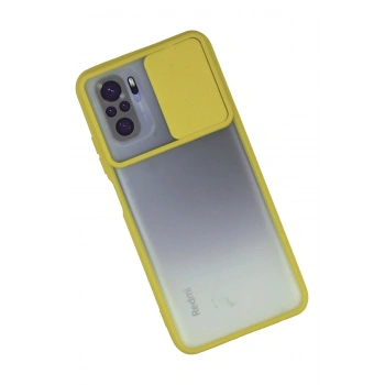 Xiaomi Redmi Note 10 Kılıf Palm Buzlu Kamera Sürgülü Silikon - Sarı