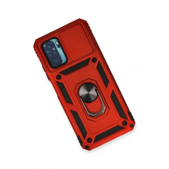 Xiaomi Redmi Note 10 Kılıf Pars Lens Yüzüklü Silikon - Kırmızı