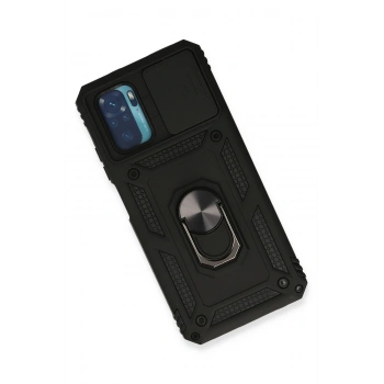 Xiaomi Redmi Note 10 Kılıf Pars Lens Yüzüklü Silikon - Siyah