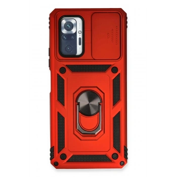 Xiaomi Redmi Note 10 Pro Kılıf Pars Lens Yüzüklü Silikon - Kırmızı