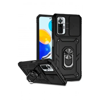 Xiaomi Redmi Note 10 Pro Kılıf Pars Lens Yüzüklü Silikon - Siyah