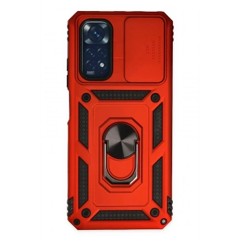 Xiaomi Redmi Note 11 Kılıf Pars Lens Yüzüklü Silikon - Kırmızı