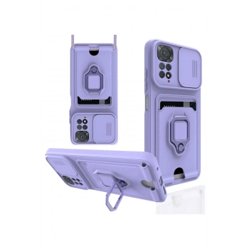 Xiaomi Redmi Note 11 Kılıf Zuma Kartvizitli Yüzüklü Silikon - Lila