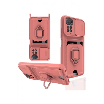 Xiaomi Redmi Note 11 Kılıf Zuma Kartvizitli Yüzüklü Silikon - Pembe