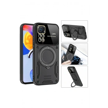 Xiaomi Redmi Note 11 Pro Kılıf Joy Lens Standlı Kapak - Kırmızı