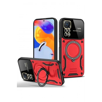 Xiaomi Redmi Note 11 Pro Kılıf Joy Lens Standlı Kapak - Kırmızı