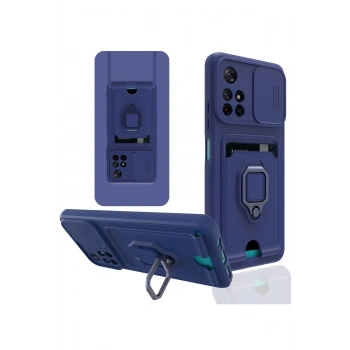 Xiaomi Redmi Note 11T Kılıf Zuma Kartvizitli Yüzüklü Silikon - Lacivert