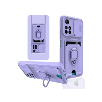 Xiaomi Redmi Note 11T Kılıf Zuma Kartvizitli Yüzüklü Silikon - Lila