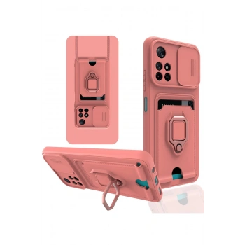 Xiaomi Redmi Note 11T Kılıf Zuma Kartvizitli Yüzüklü Silikon - Pembe