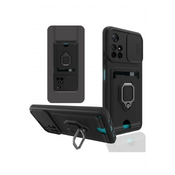 Xiaomi Redmi Note 11T Kılıf Zuma Kartvizitli Yüzüklü Silikon - Siyah