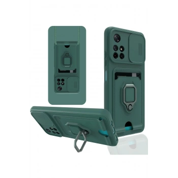 Xiaomi Redmi Note 11T Kılıf Zuma Kartvizitli Yüzüklü Silikon - Yeşil