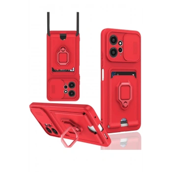 Xiaomi Redmi Note 12 4G Kılıf Zuma Kartvizitli Yüzüklü Silikon - Kırmızı