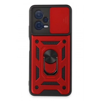 Xiaomi Redmi Note 12 5G Kılıf Pars Lens Yüzüklü Silikon - Kırmızı