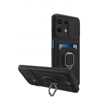 Xiaomi Redmi Note 13 4G Kılıf Zuma Kartvizitli Yüzüklü Silikon - Siyah