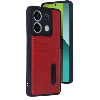 Xiaomi Redmi Note 13 Pro 4G Kılıf Sara Kartvizitli Deri Kılıf - Kırmızı