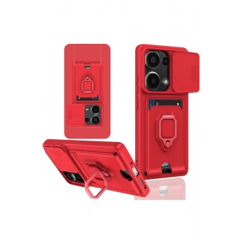 Xiaomi Redmi Note 13 Pro 4G Kılıf Zuma Kartvizitli Yüzüklü Silikon - Kırmızı
