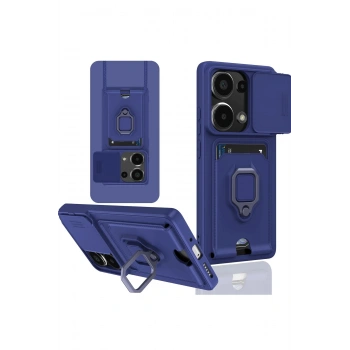 Xiaomi Redmi Note 13 Pro 4G Kılıf Zuma Kartvizitli Yüzüklü Silikon - Lacivert