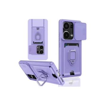 Xiaomi Redmi Note 13 Pro 4G Kılıf Zuma Kartvizitli Yüzüklü Silikon - Lila