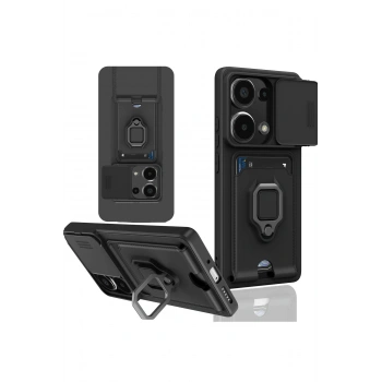 Xiaomi Redmi Note 13 Pro 4G Kılıf Zuma Kartvizitli Yüzüklü Silikon - Siyah