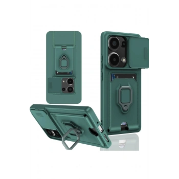 Xiaomi Redmi Note 13 Pro 4G Kılıf Zuma Kartvizitli Yüzüklü Silikon - Yeşil