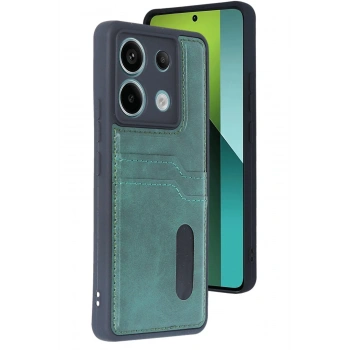 Xiaomi Redmi Note 13 Pro 5G Kılıf Sara Kartvizitli Deri Kılıf - Koyu Yeşil