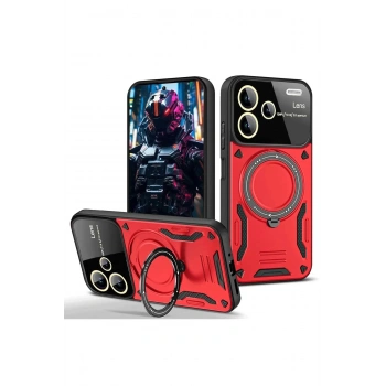 Xiaomi Redmi Note 13 Pro Plus Joy Lens Standlı Kapak - Kırmızı